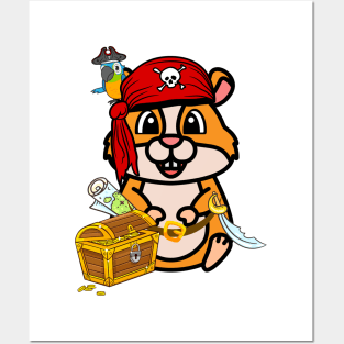 Cute orange hamster is a pirate Posters and Art